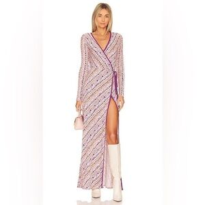 NWT FREE PEOPLE Phoebe Wrap Tie Maxi Dress in Peach Combo, Size XS